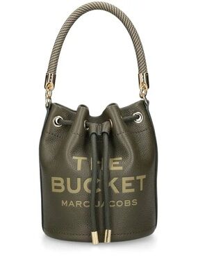 Marc Jacobs Olive Green Leather Drawstring Bucket Bag with Gold Accents